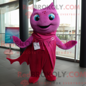 Mascot character of a Magenta Stingray dressed with a Waistcoat and Scarf clips