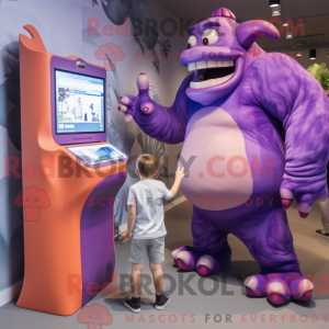 Mascot character of a Purple Ogre dressed with a Playsuit and Watches