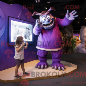 Mascot character of a Purple Ogre dressed with a Playsuit and Watches