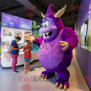 Mascot character of a Purple Ogre dressed with a Playsuit and Watches