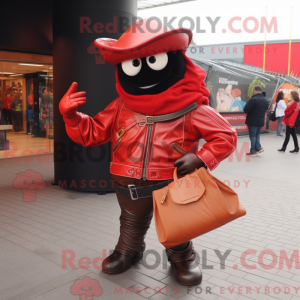 Mascot character of a Red Fajitas dressed with a Leather Jacket and Handbags
