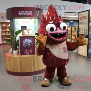 Mascot character of a Maroon Ceviche dressed with a Coat and Wallets