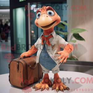Mascot character of a Peach Utahraptor dressed with a Boyfriend Jeans and Briefcases