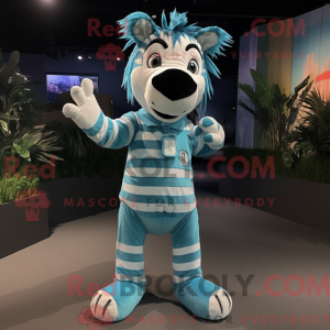 Mascot character of a Cyan Zebra dressed with a Romper and Tie pins
