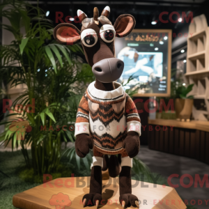 Mascot character of a Okapi dressed with a Sweater and Eyeglasses