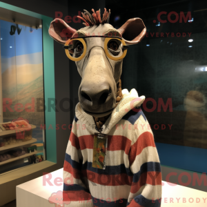 Mascot character of a Okapi dressed with a Sweater and Eyeglasses