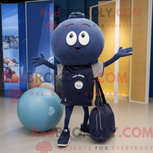 Mascot character of a Navy Handball Ball dressed with a Yoga Pants and Tote bags