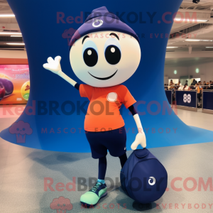 Mascot character of a Navy Handball Ball dressed with a Yoga Pants and Tote bags