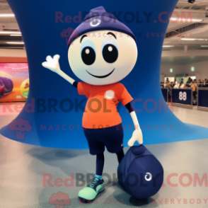 Mascot character of a Navy Handball Ball dressed with a Yoga Pants and Tote bags