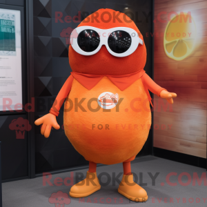 Mascot character of a Orange Shakshuka dressed with a V-Neck Tee and Sunglasses