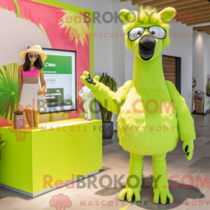 Mascot character of a Lime Green Llama dressed with a Bikini and Watches