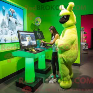 Mascot character of a Lime Green Llama dressed with a Bikini and Watches