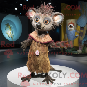 Mascot character of a Tan Aye-Aye dressed with a Dress and Rings