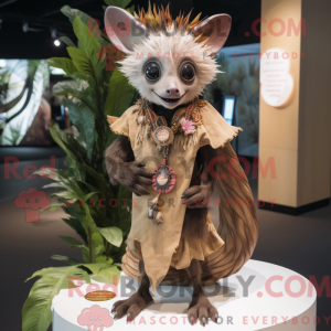 Mascot character of a Tan Aye-Aye dressed with a Dress and Rings