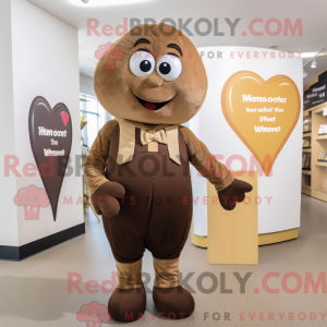 Mascot character of a Brown Heart dressed with a Shift Dress and Suspenders