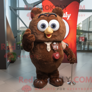 Mascot character of a Brown Heart dressed with a Shift Dress and Suspenders