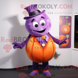 Mascot character of a Purple Pumpkin dressed with a Waistcoat and Cummerbunds