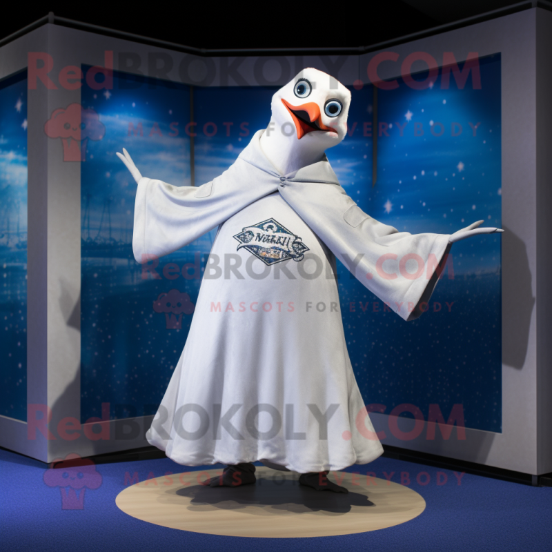 Silver Gull mascot costume character dressed with a V-Neck Tee and Shawl pins
