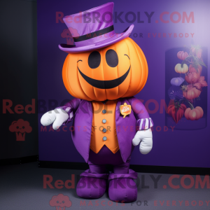 Mascot character of a Purple Pumpkin dressed with a Waistcoat and Cummerbunds