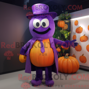 Mascot character of a Purple Pumpkin dressed with a Waistcoat and Cummerbunds
