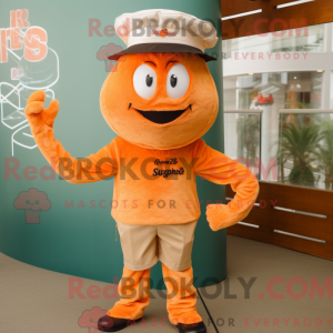 Mascot character of a Orange Shrimp Scampi dressed with a Chinos and Caps