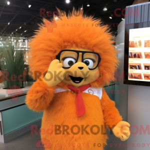 Mascot character of a Orange Porcupine dressed with a Blouse and Eyeglasses