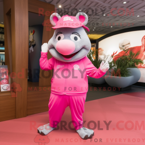 Mascot character of a Pink Sow dressed with a Joggers and Hats