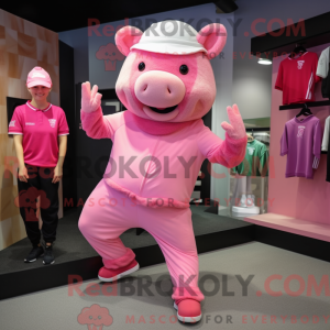 Mascot character of a Pink Sow dressed with a Joggers and Hats