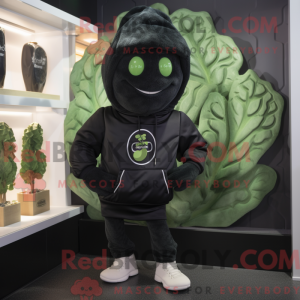 Mascot character of a Black Cabbage dressed with a Sweatshirt and Beanies