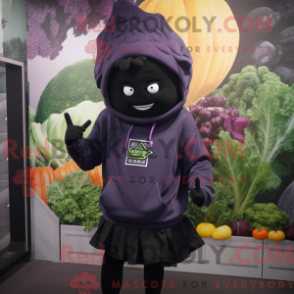 Mascot character of a Black Cabbage dressed with a Sweatshirt and Beanies