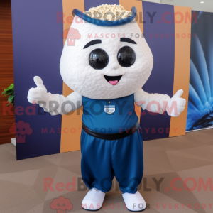 Mascot character of a Navy Pop Corn dressed with a Tank Top and Cummerbunds