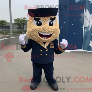 Mascot character of a Navy Pop Corn dressed with a Tank Top and Cummerbunds