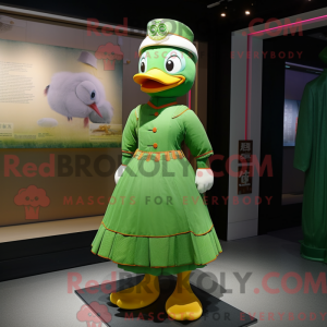 Mascot character of a Green Mandarin dressed with a A-Line Skirt and Earrings