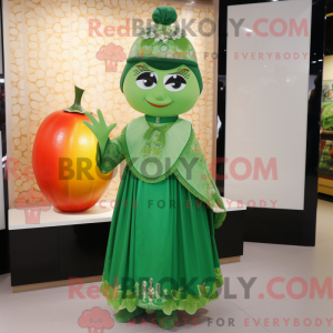 Mascot character of a Green Mandarin dressed with a A-Line Skirt and Earrings