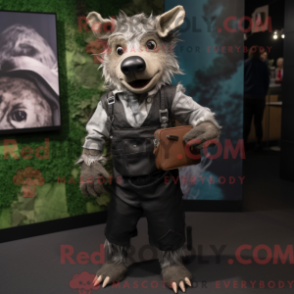 Mascot character of a Silver Wild Boar dressed with a Dungarees and Wallets