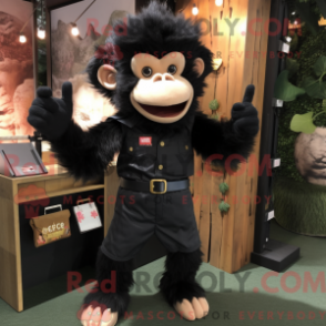 Mascot character of a Black Monkey dressed with a Chinos and Hair clips