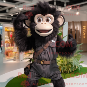 Mascot character of a Black Monkey dressed with a Chinos and Hair clips