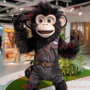 Mascot character of a Black Monkey dressed with a Chinos and Hair clips