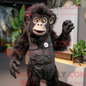 Mascot character of a Black Monkey dressed with a Chinos and Hair clips