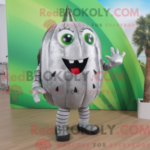 Mascot character of a Silver Watermelon dressed with a Bodysuit and Backpacks
