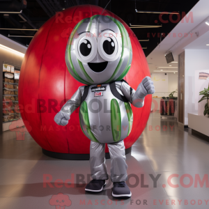 Mascot character of a Silver Watermelon dressed with a Bodysuit and Backpacks