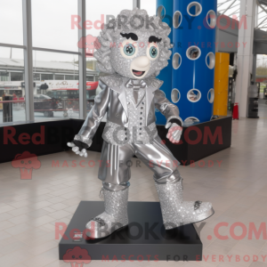 Mascot character of a Silver Irish Dancing Shoes dressed with a Suit and Shoe clips