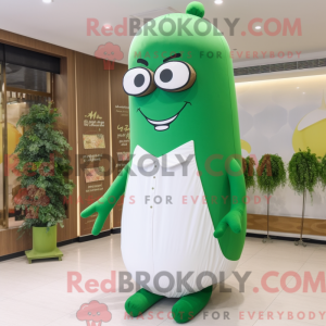 Mascot character of a Forest Green Hot Dog dressed with a Wedding Dress and Eyeglasses