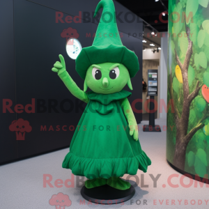 Mascot character of a Forest Green Witch'S Hat dressed with a Mini Dress and Beanies