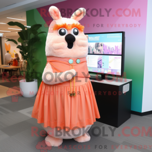 Mascot character of a Peach Llama dressed with a Maxi Skirt and Ties