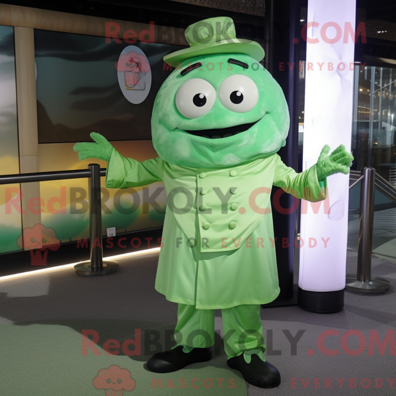 Mascot character of a Green Dim Sum dressed with a Playsuit and Cufflinks