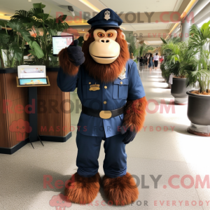 Mascot character of a Navy Orangutan dressed with a Shorts and Earrings