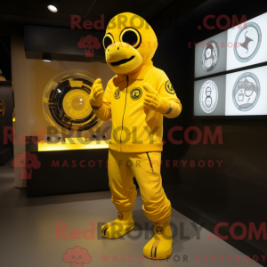 Mascot character of a Yellow Commando dressed with a Joggers and Rings