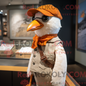 Mascot character of a Rust Seagull dressed with a Waistcoat and Berets