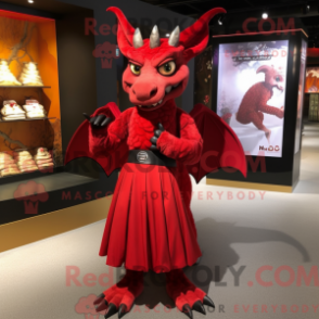 Mascot character of a Red Gargoyle dressed with a Empire Waist Dress and Backpacks